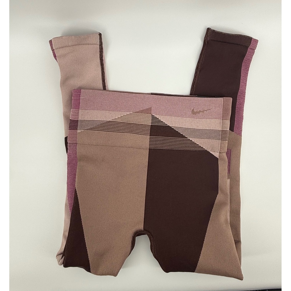 Nike Sculpt Lux Tight Fit 7/8 Leggings Brown Mauve Colorblock High Rise Small